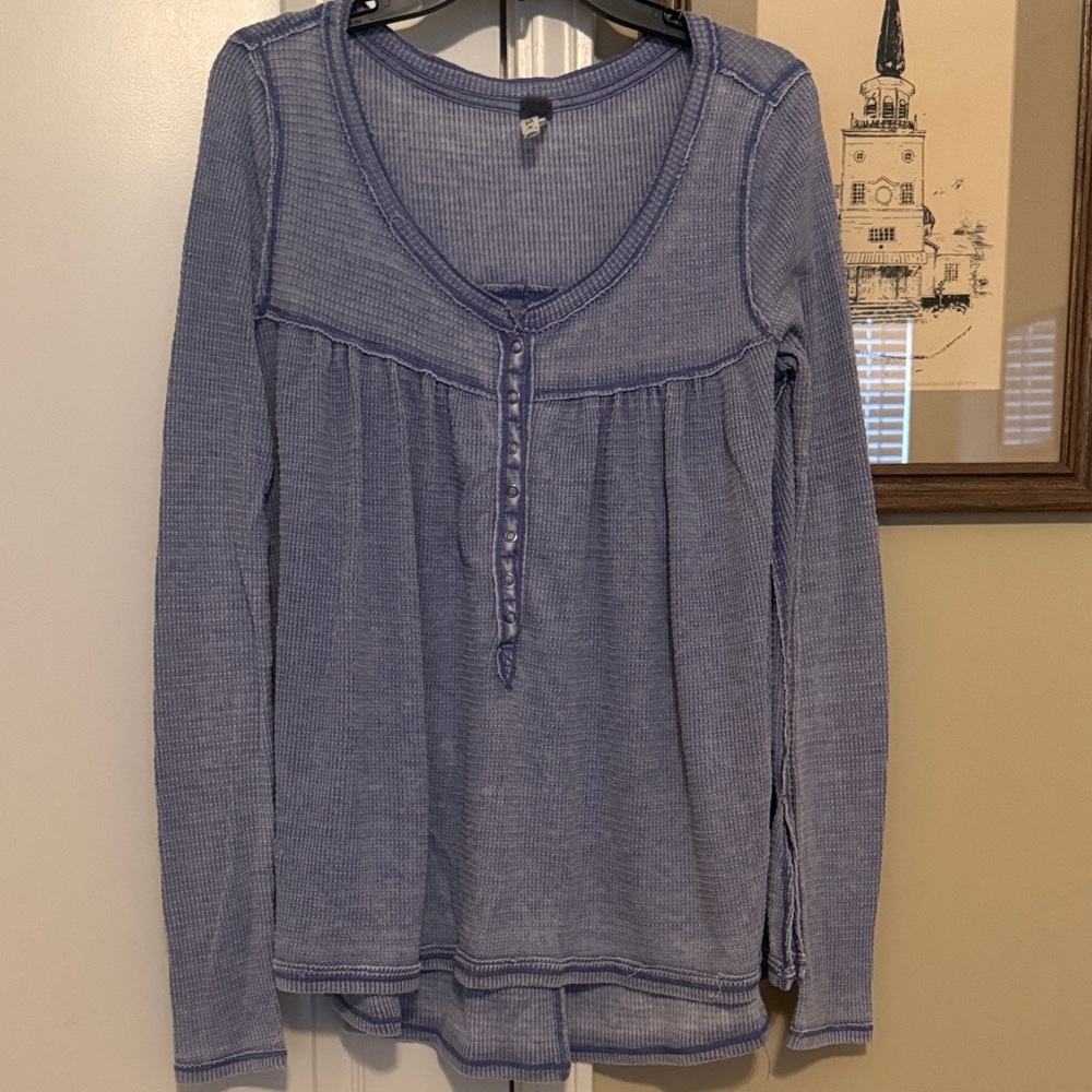 We The Free Long Sleeve Henley Top in Light Blue